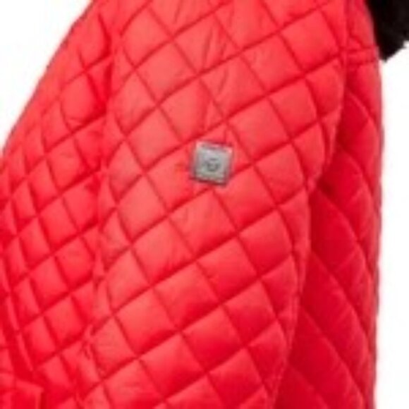 Anne Klein Womens Quilted Red Snap Front Midweight Stylish Coat L NWT - Picture 2 of 6